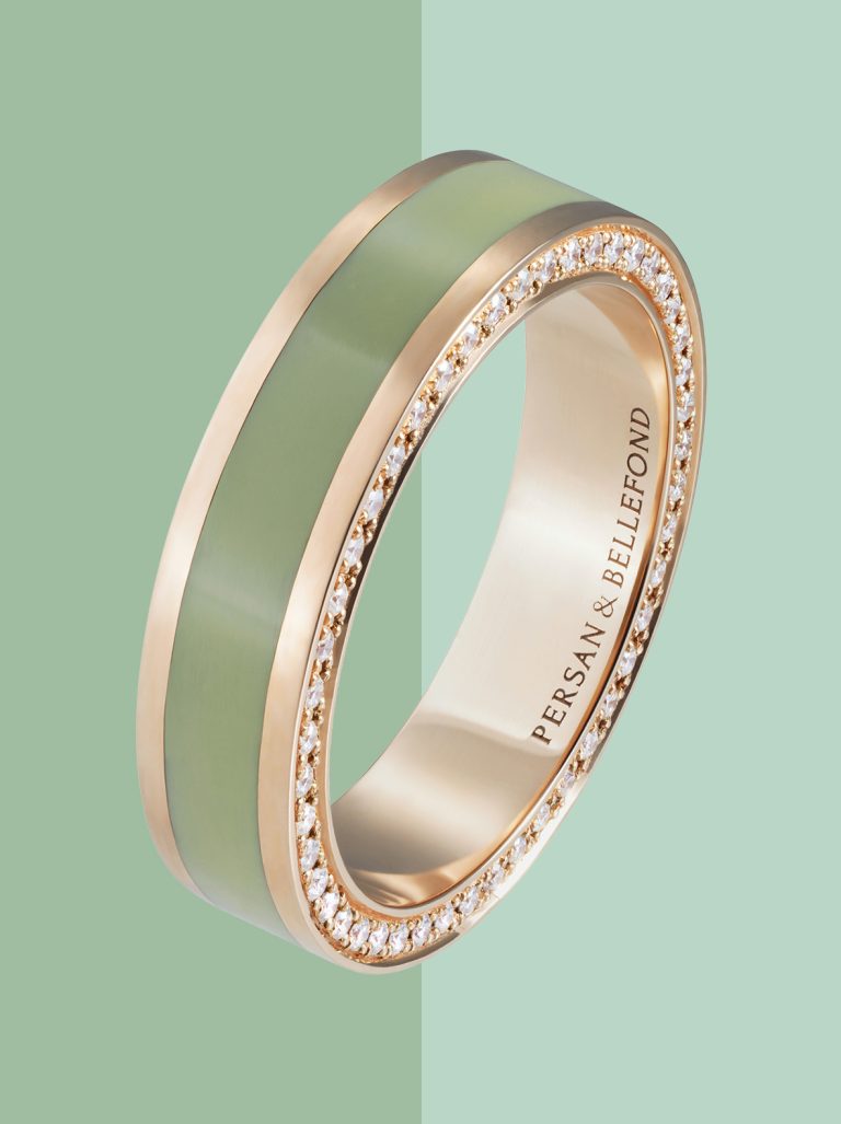 Bague First Lady Vert Mousse sur fond bicolore